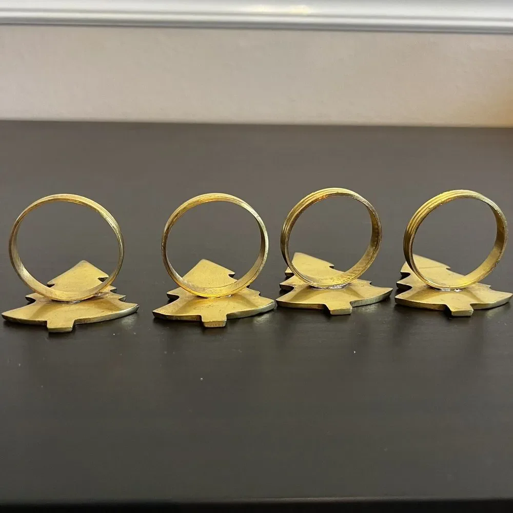 Set of 4‎ Vintage Brass Christmas Tree Napkin Rings